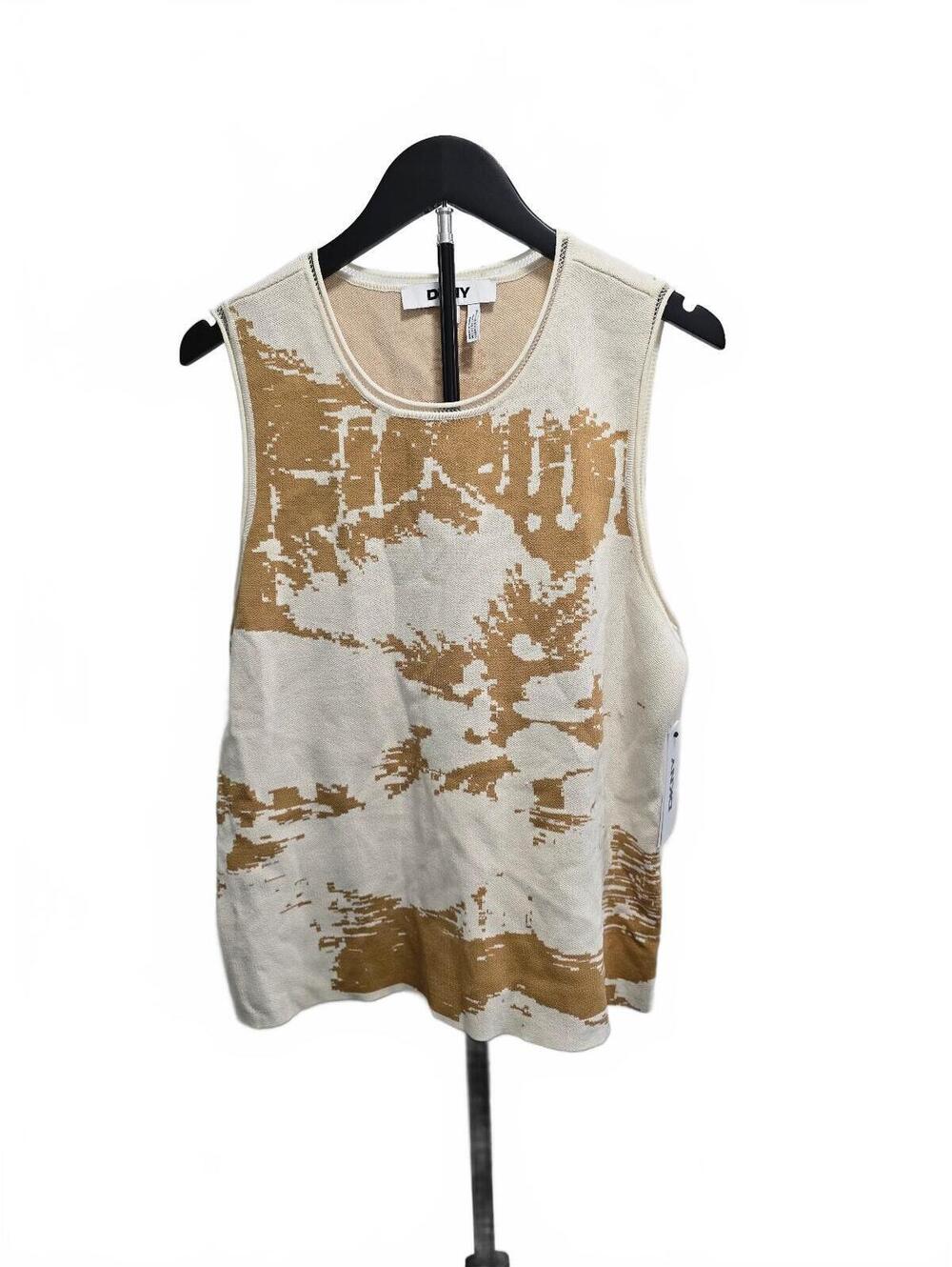 DKNY Women's XL Sleeveless Beige and Tan Patterned Knit Top